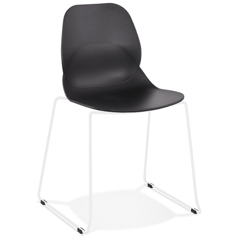 MALAURY weiß Metall Fuß stapelbar Design Stuhl (schwarz) - image 47769