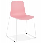 Chaise moderne empilable pieds métal blanc ALIX (rose)