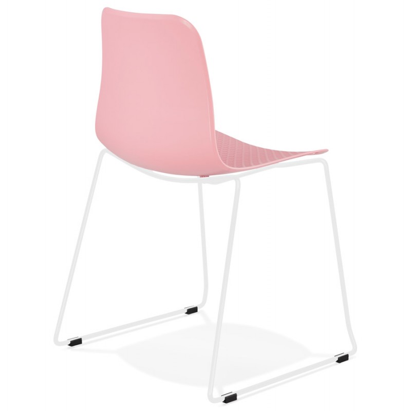 Chaise moderne empilable pieds métal blanc ALIX (rose) - image 47818