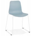 Chaise moderne empilable pieds métal blanc ALIX (bleu ciel)