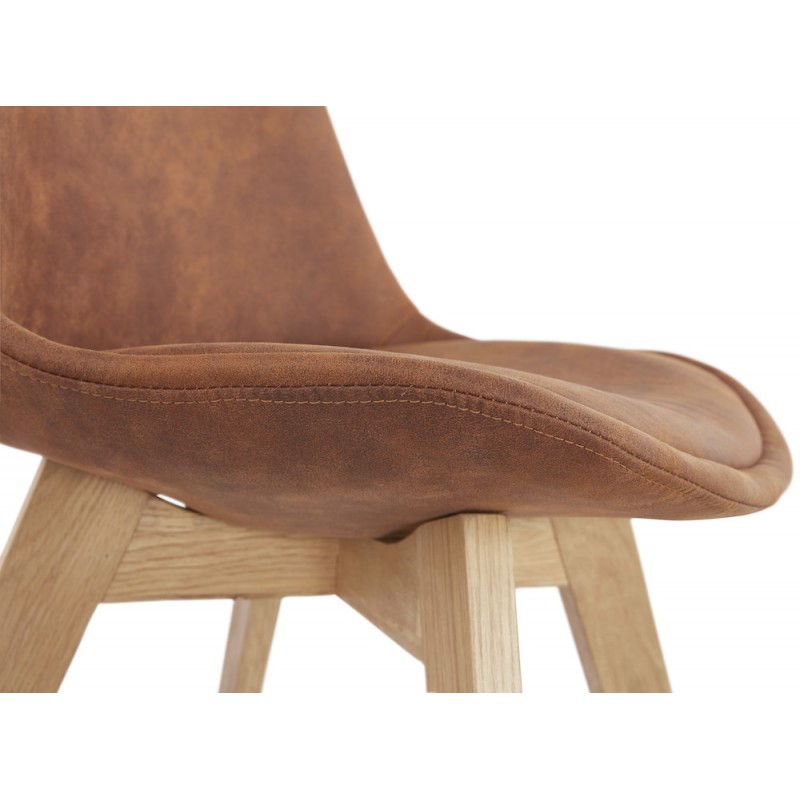 Chaise design et vintage en microfibre pieds couleur naturelle THARA (marron) - image 48170