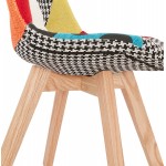 Chaise bohème patchwork en tissu pieds bois finition naturelle MARIKA (multicolore)