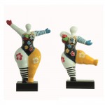 Set di 2 statue sculture decorative disegno WOMEN FLEURS in resina H34 cm (Multicolor)