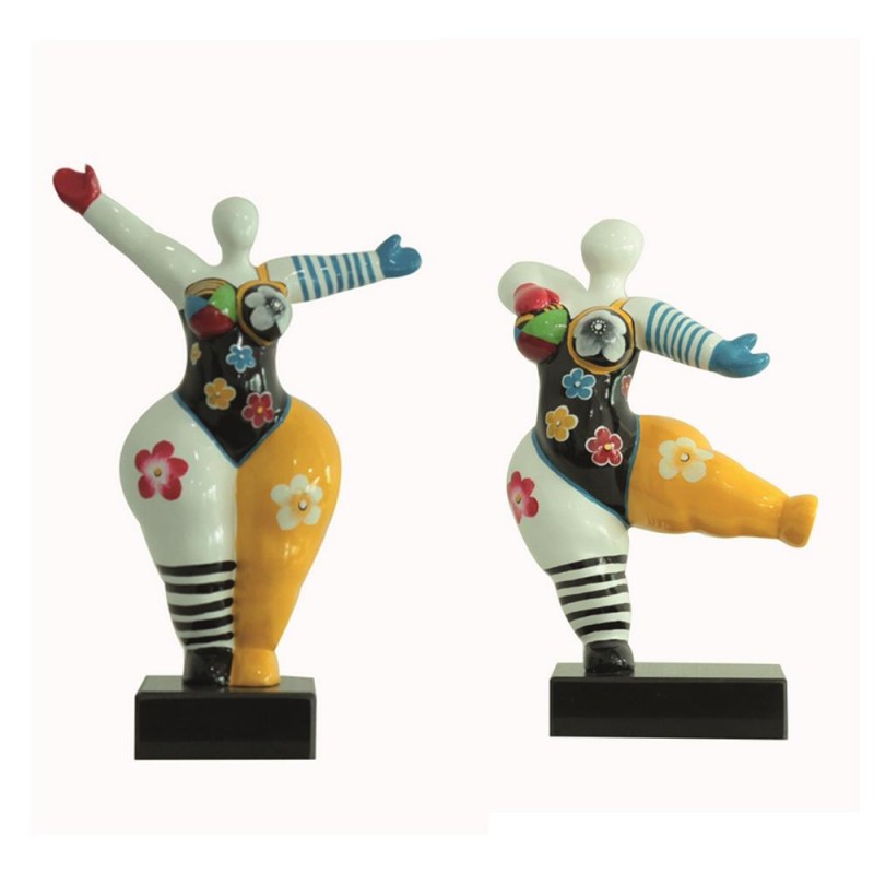 Conjunto de 2 estatuas esculturas decorativas diseño WOMEN FLEURS en resina H34 cm (Multicolor) - image 48289