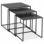 Set of 3 Tables gigognes industrial style in wood and black metal ROSY (black)