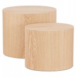 Juego de 2 mesas laterales de diseño de madera RUSSEL (acabado natural)
