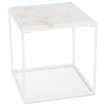 Table basse d'appoint design en pierre marbrée  ROBYN MINI (blanc)