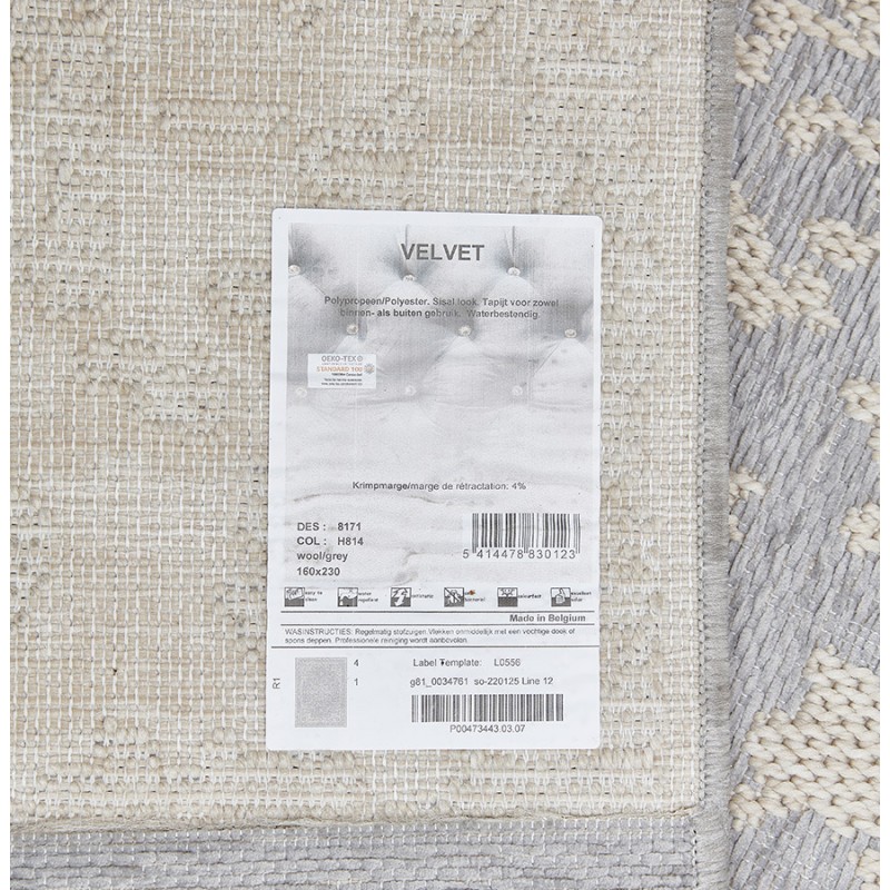 Tapis bohème rectangulaire - 160x230 cm - en laine  SHANON (gris clair) - image 48621
