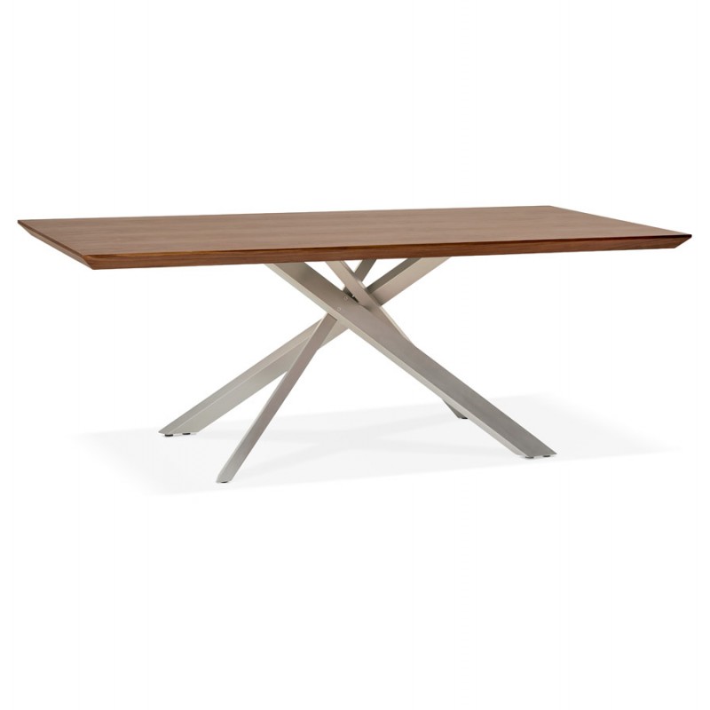 Table à manger design en bois et métal acier brossé (200x100 cm) CATHALINA (noyer) - image 48802