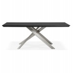 Table à manger design en bois et métal acier brossé (200x100 cm) CATHALINA (noir)