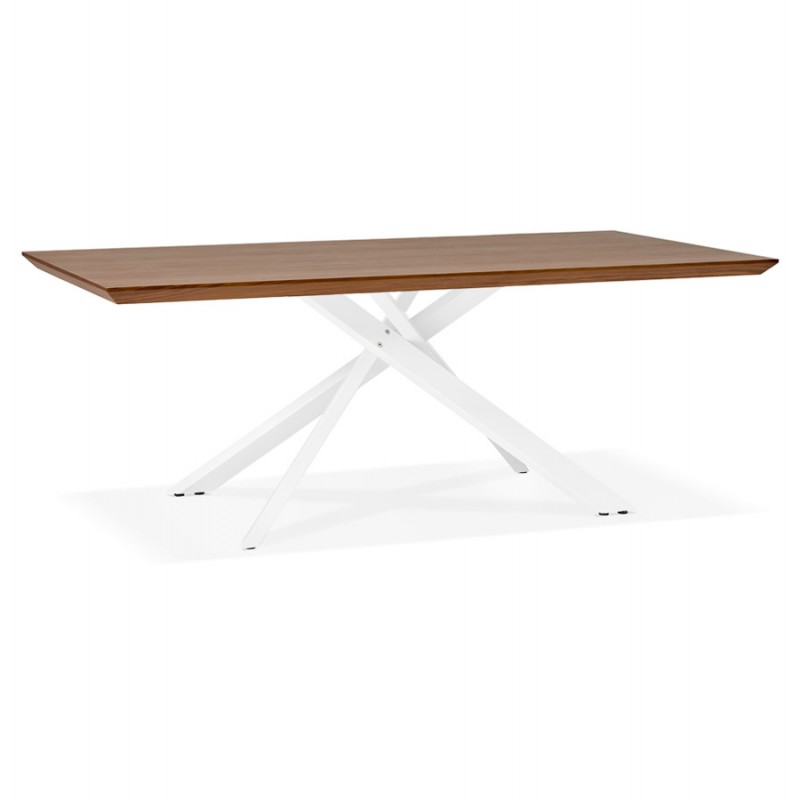 Table à manger design en bois et métal blanc (200x100 cm) CATHALINA (noyer)