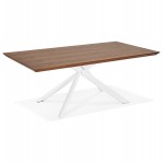 Wooden and white metal design dining table (200x100 cm) CATHALINA (drowning)
