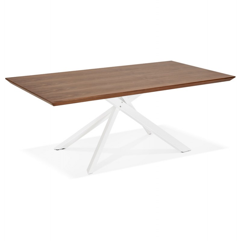 Wooden and white metal design dining table (200x100 cm) CATHALINA (drowning) - image 48870