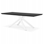 Wooden and white metal design dining table (200x100 cm) CATHALINA (black)