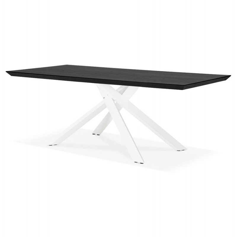 Wooden and white metal design dining table (200x100 cm) CATHALINA (black) - image 48885