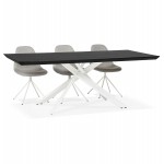 Wooden and white metal design dining table (200x100 cm) CATHALINA (black)