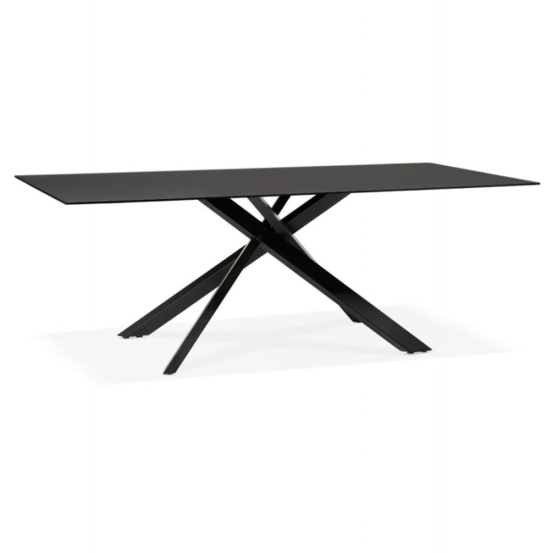 Glass and black metal design dining table (200x100 cm) WHITNEY (black)