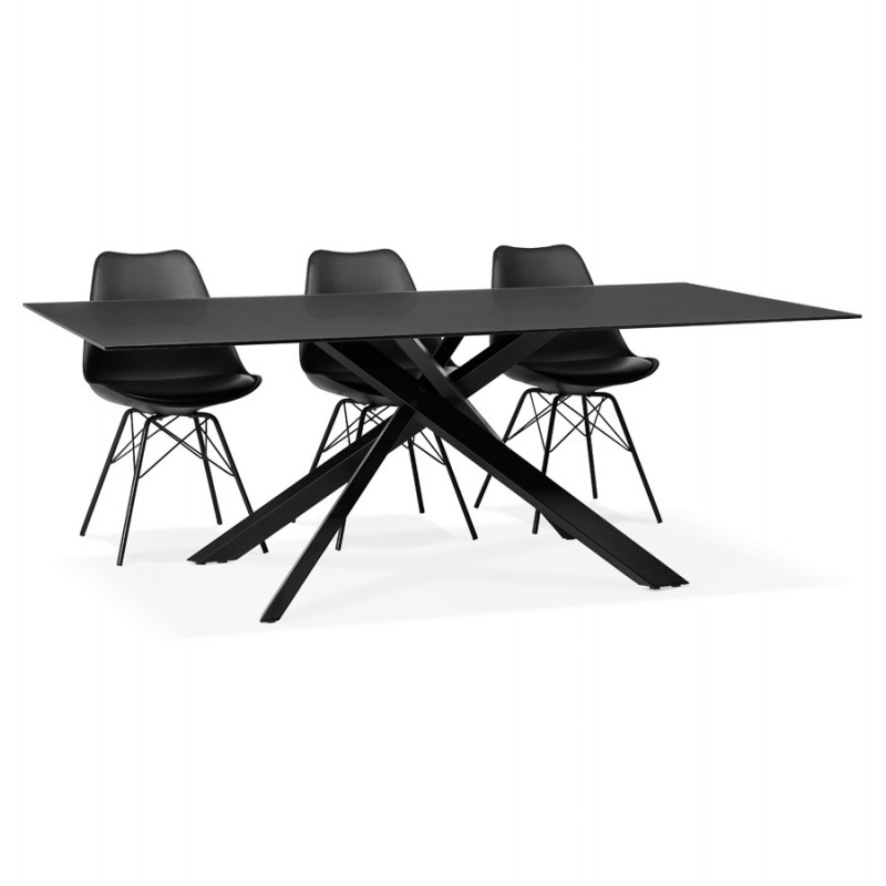 Glass and black metal design dining table (200x100 cm) WHITNEY (black) - image 48900