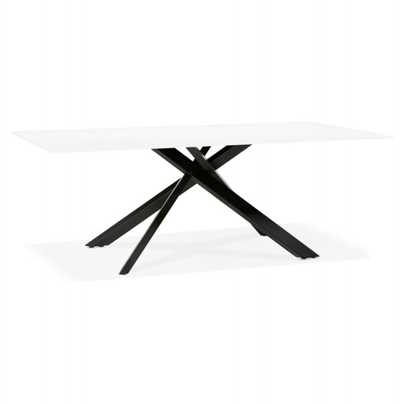 Tavolo da pranzo in vetro e metallo nero (200x100 cm) WHITNEY (bianco)