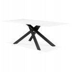 Table à manger design en verre et métal noir (200x100 cm) WHITNEY (blanc)