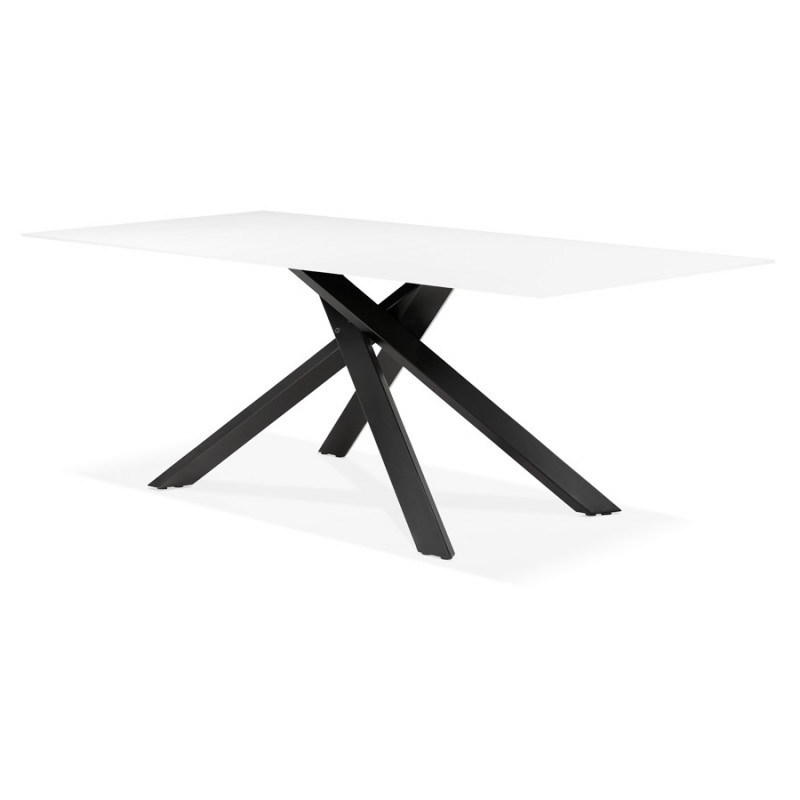 Glass and black metal design dining table (200x100 cm) WHITNEY (white) - image 48904