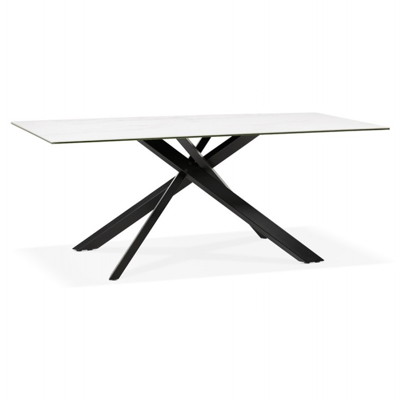 Ceramic and black metal design dining table (180x90 cm) FLORINA (white) - image 48911