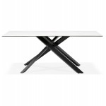 Ceramic and black metal design dining table (180x90 cm) FLORINA (white)