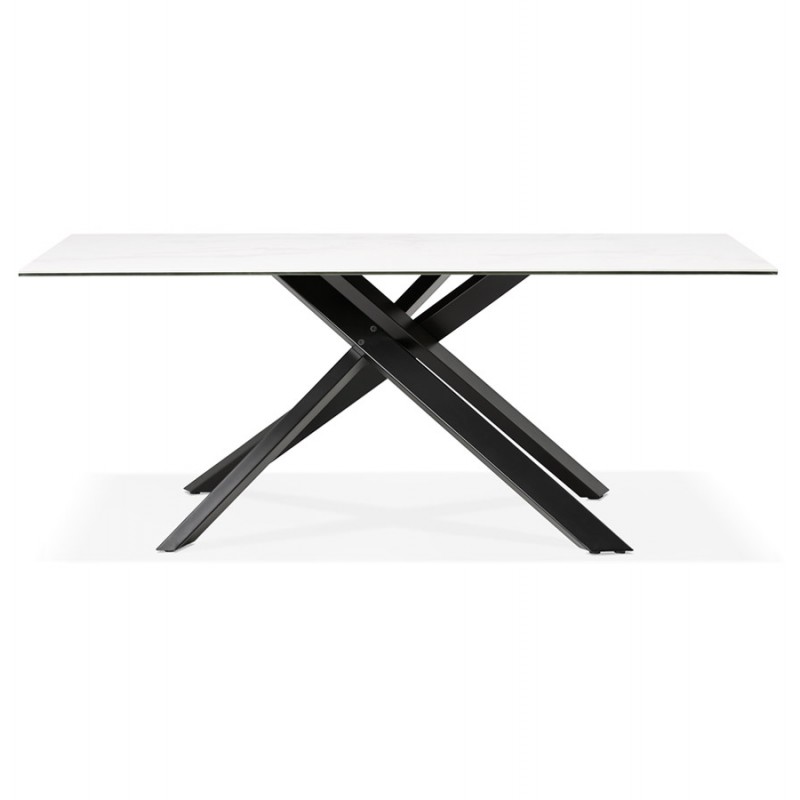 Ceramic and black metal design dining table (180x90 cm) FLORINA (white) - image 48912