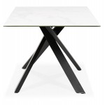 Table à manger design en céramique et métal noir (180x90 cm) FLORINA (blanc)