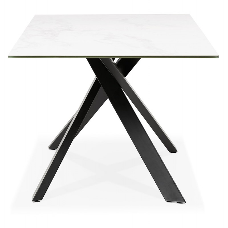 Ceramic and black metal design dining table (180x90 cm) FLORINA (white) - image 48913