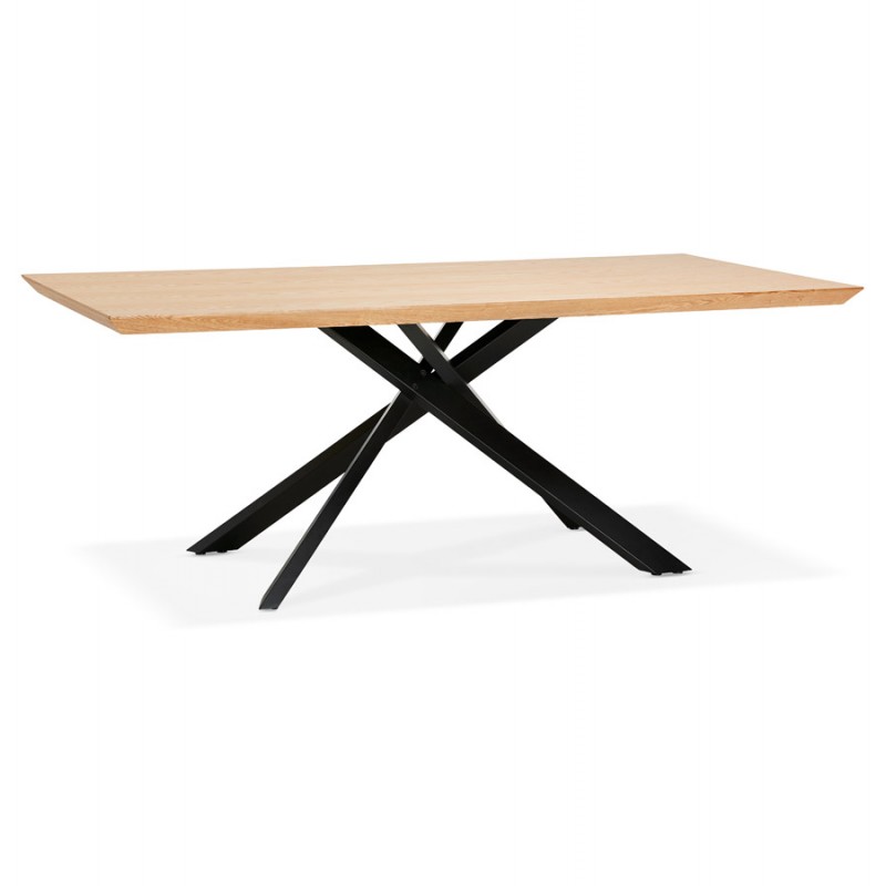 Wooden and black metal design dining table (200x100 cm) CATHALINA (natural finish) - image 48932