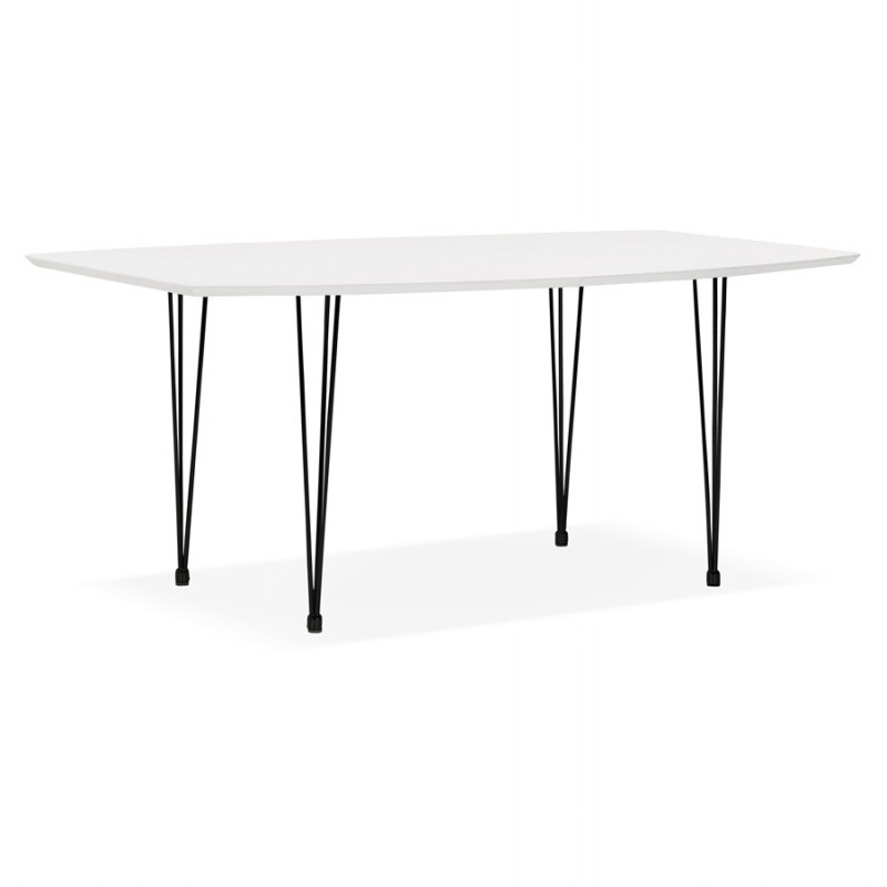 Extendable wooden dining table and black feet (170/270cmx100cm) LOANA (white laqué) - image 49008