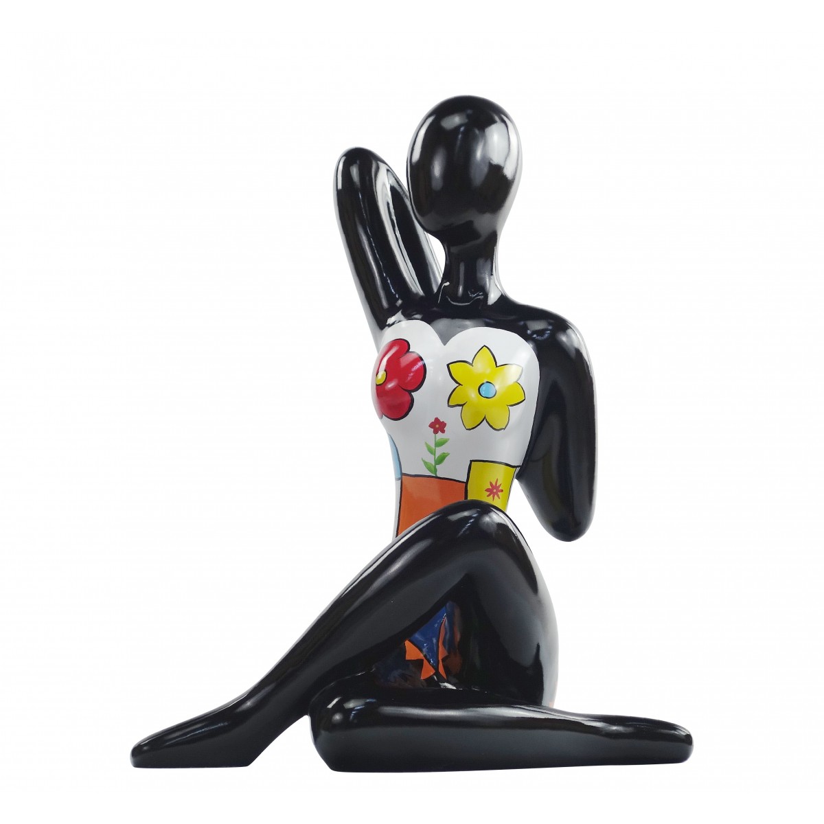 Statue résine sculpture décorative design FEMME ASSISE en résine 54 cm  (multicolore)