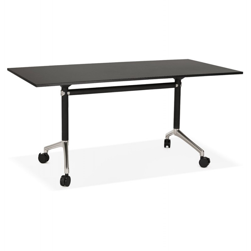 Table pliante sur roulettes en bois pieds noirs SAYA (160x80 cm) (noir) - image 49487