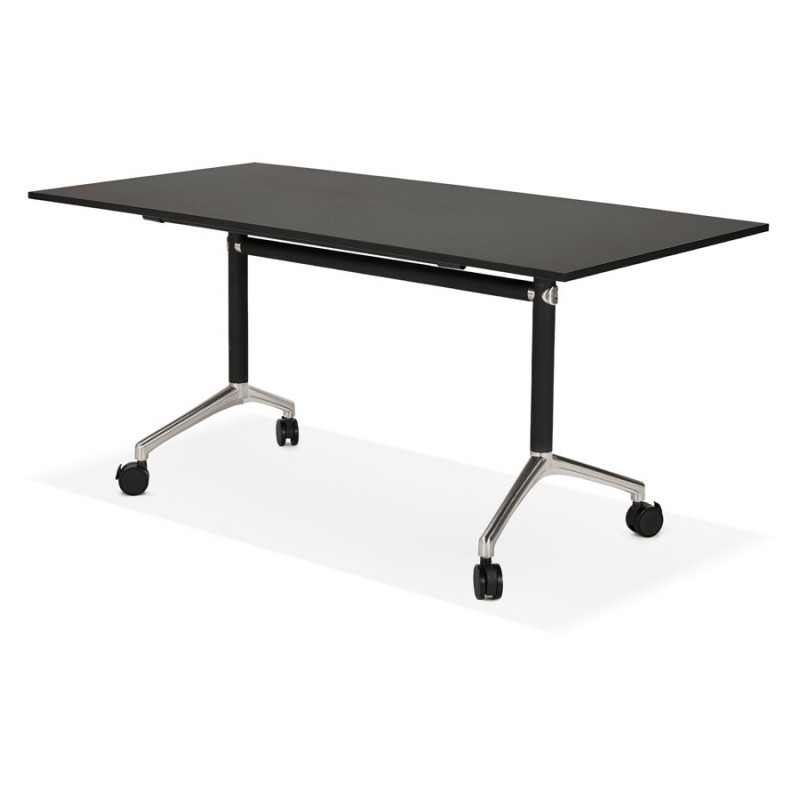 Table pliante sur roulettes en bois pieds noirs SAYA (160x80 cm) (noir) - image 49490
