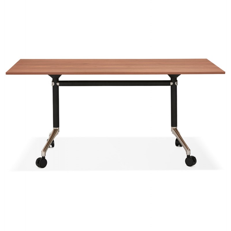 Table pliante sur roulettes en bois pieds noirs SAYA (160x80 cm) (finition noyer) - image 49582