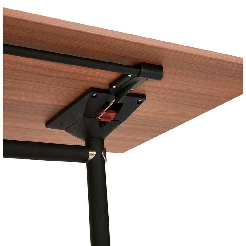 Table pliante sur roulettes en bois pieds noirs SAYA (160x80 cm) (finition noyer) - image 49589