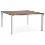 Bureau BENCH table de réunion moderne en bois pieds blancs RICARDO (140x140 cm) (noyer)