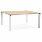 Bureau BENCH table de réunion moderne en bois pieds blancs RICARDO (160x160 cm) (naturel)