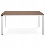 Bureau BENCH table de réunion moderne en bois pieds blancs RICARDO (160x160 cm) (noyer)
