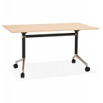 SAYA mesa de tarima de madera de patas negras (140x70 cm) (acabado natural)
