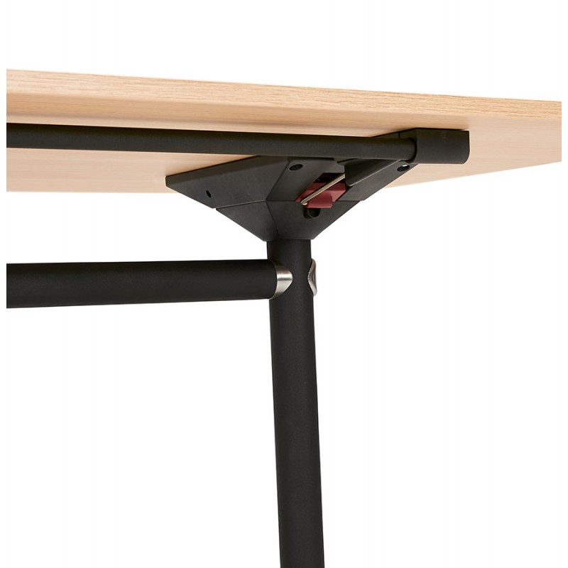 Table pliante sur roulettes en bois pieds noirs SAYA (140x70 cm) (finition naturelle) - image 49775