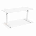 Bureau assis debout électrique en bois pieds blancs KESSY (160x80 cm) (blanc)