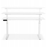 Bureau assis debout électrique en bois pieds blancs KESSY (160x80 cm) (blanc)