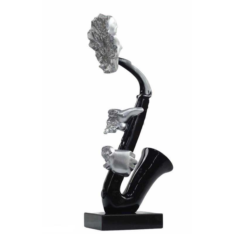 SAXOPHONE design decorative sculpture statue in resin H64 cm (black, silver) - image 50056