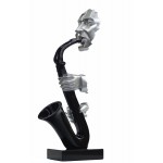 Saxophon Design dekorative Skulptur Statue im Harz H64 cm (schwarz, Silber)