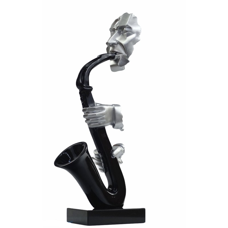 SAXOPHONE design decorative sculpture statue in resin H64 cm (black, silver) - image 50058