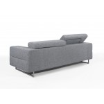Canapé droit design 3 places avec têtières CYPRIA en tissu (gris)