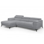 3-5-seat design corner sofa with LESLIE fabric headrests - Angle Left (grey)