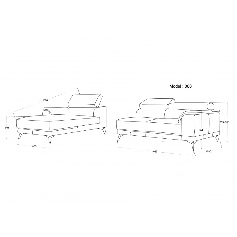 3-5 Sitzer Design-Ecksofa mit LESLIE Kopfstützen aus Stoff - Winkel Links (grau) - image 50186